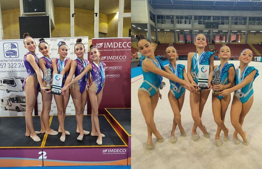 Los conjuntos infantil Copa y benjamín Precopa del club de Gimnasia Rítmica San Fernando.