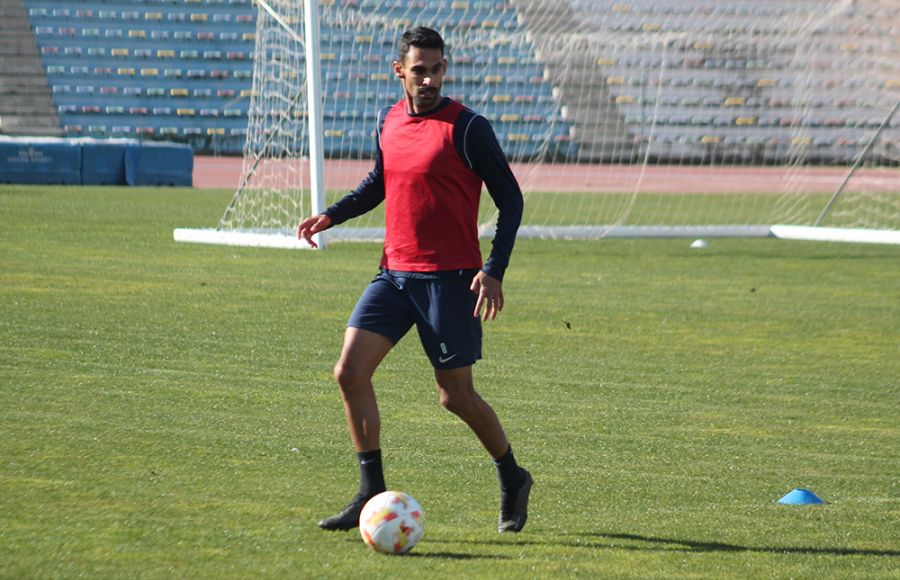 Alfonso Martín, en el entrenamiento de este jueves en el estadio. 