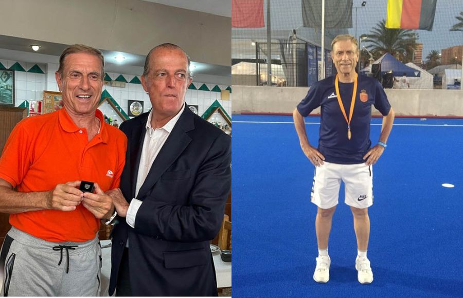 Ricardo Serván, con el presidente de la RFEH Santiago Deo y luciendo la medalla de bronce. 