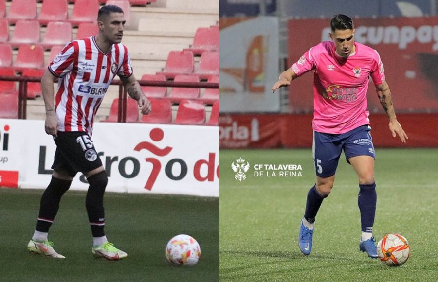 Víctor Ruiz con las camisetas de la SD Logroñés y del CF Talavera. 