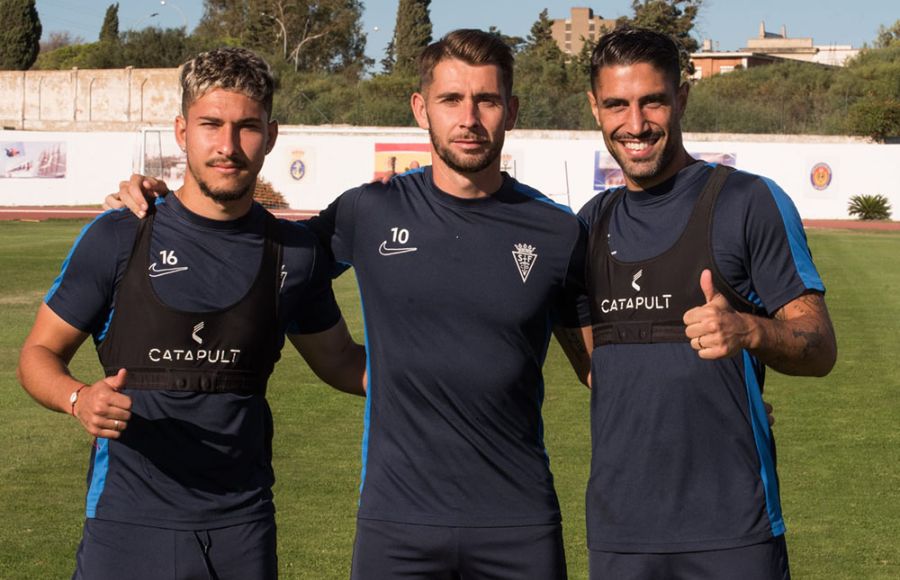 Los malagueños Carlos León, David Ramos y Víctor Ruiz, este viernes en el entrenamiento en la Junta de Deportes.