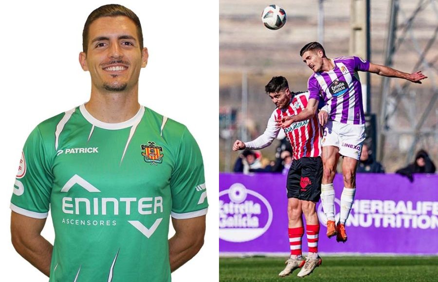 Kike Ríos con la camiseta del Cornellá y del Valladolid Promesas. 