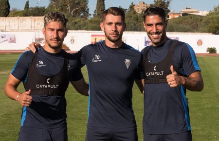 Los malagueños Carlos León, David Ramos y Víctor Ruiz, este viernes en el entrenamiento en la Junta de Deportes.